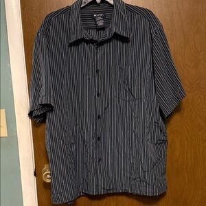 PuritanNavy Short-Sleeve Button-Down with Stripes Size XL(46-48)